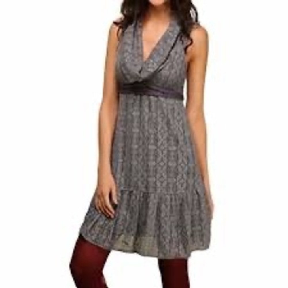 Free People Lace Cowl Neck Empire Waist Mini Dress Womens 4 Grey Excellent Boho